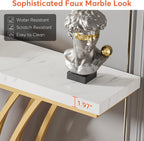 Tribesigns 59 inch Gold Console Table, Modern Entryway Table with Grid-Shaped Metal Base for Entrance, Hallway, Entryway, Living Room(White Faux Marble & Gold)