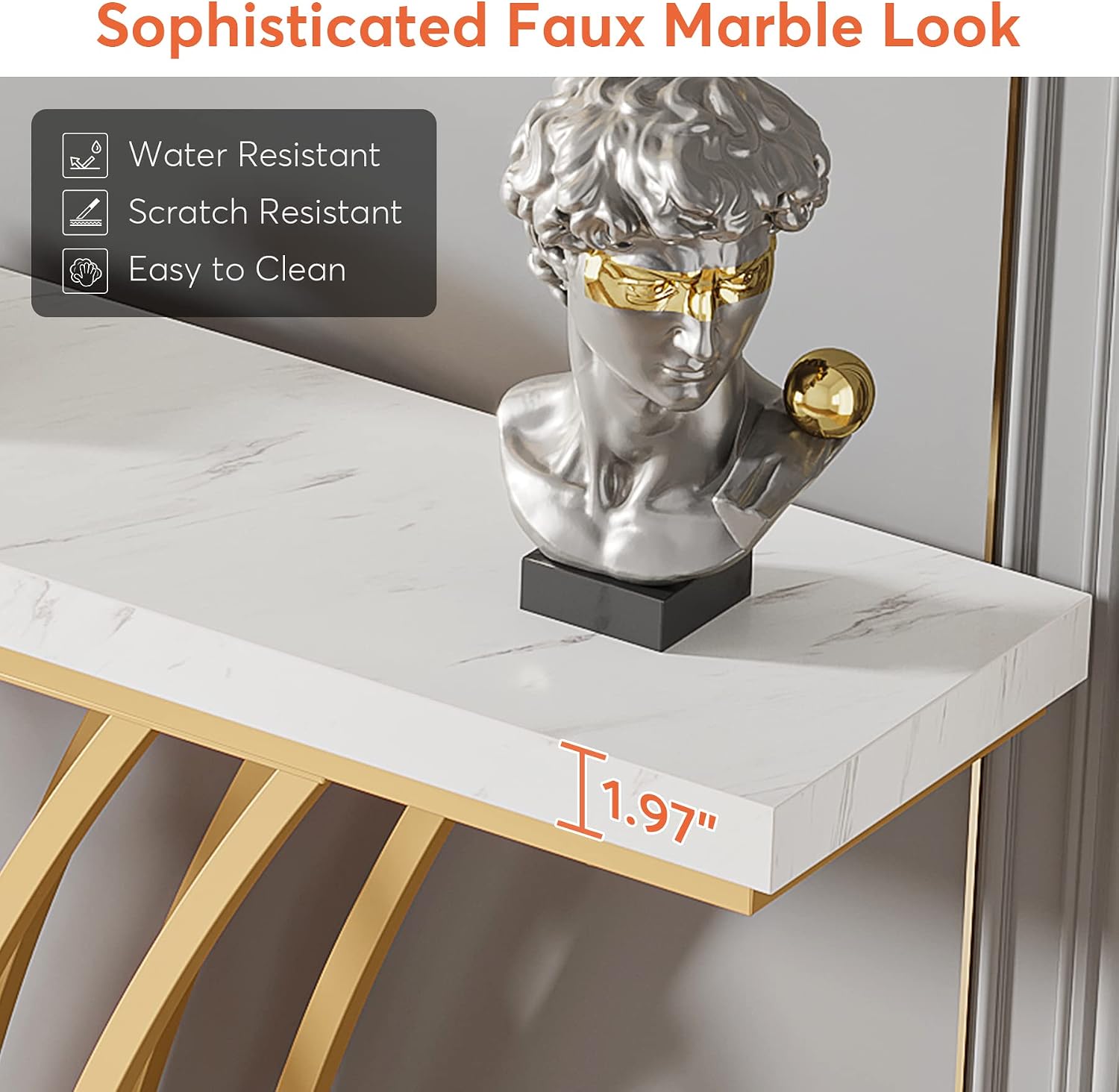 Tribesigns 59 inch Gold Console Table, Modern Entryway Table with Grid-Shaped Metal Base for Entrance, Hallway, Entryway, Living Room(White Faux Marble & Gold)
