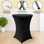 2 Sets 32" High Top Round Folding Cocktail Tables White Bar Height with Removable Legs & 32"x43" Spandex Stretch Black Table Covers Hightop Table for Outdoor Indoor Wedding Parties