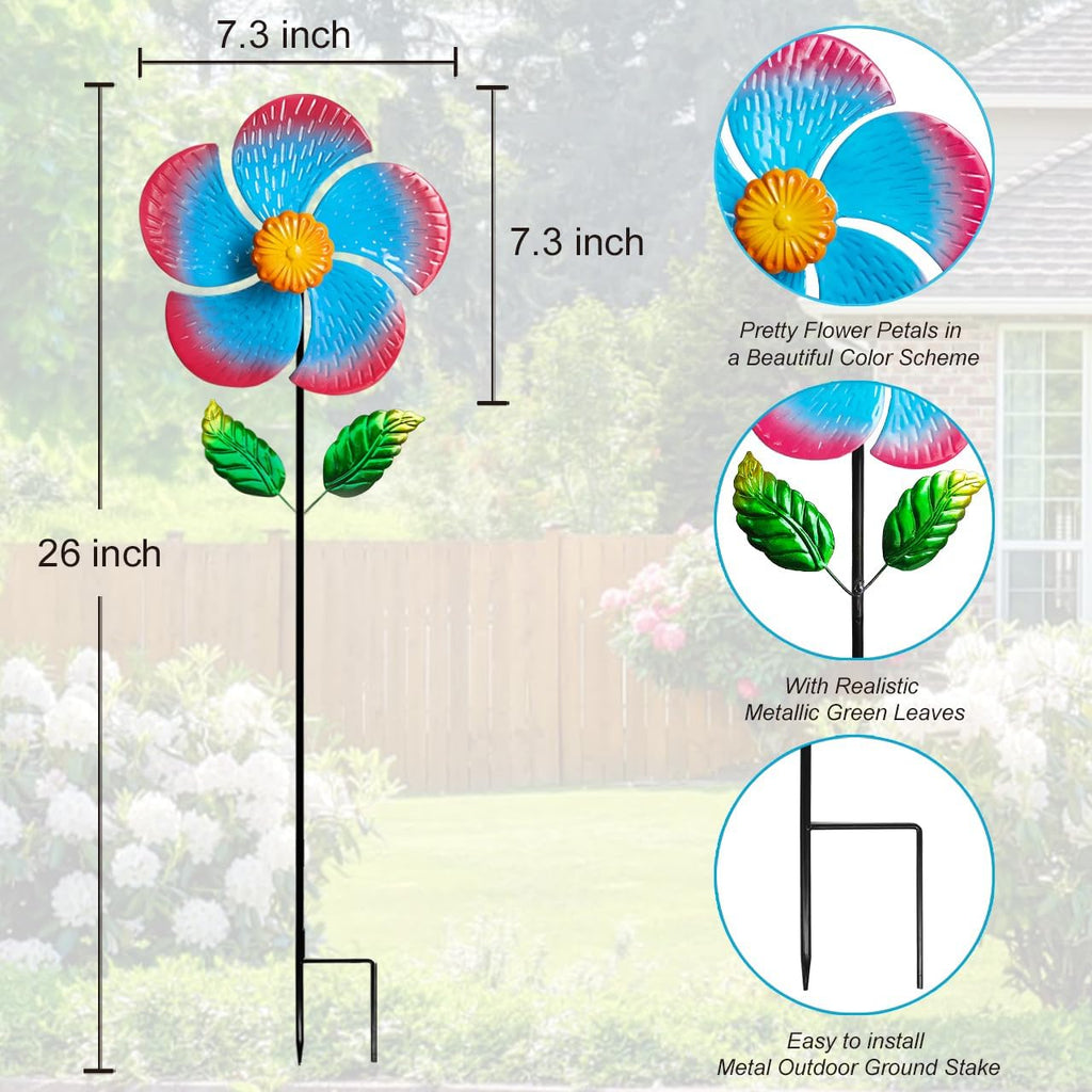 Garden Wind Spinners & Metal Wind Sculptures - Outdoor Windmill Decor with Vibrant Red & Blue, Yard Art for Patio Lawn Garden Ornament, Dynamic Wind Spinner Sculpture for Landscape Decor