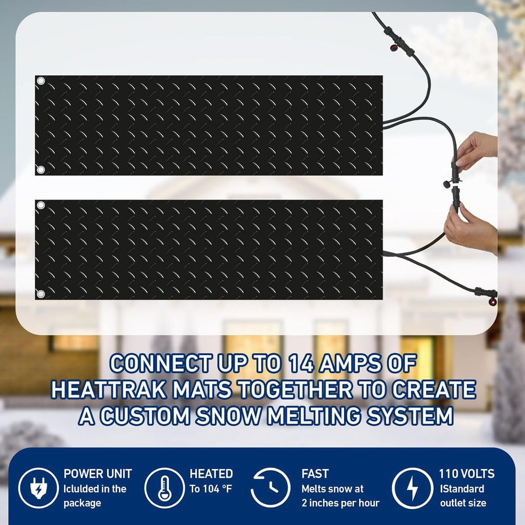 Riakrum 4 Pcs Heated Snow Melting Mats Outdoor, 10 x 48 in Winter Anti-Slip Heated Rubber Mat for Walkways Decks and Sidewalks, Snow and Ice Melting Pads Connection with 9.84 ft Power Cord