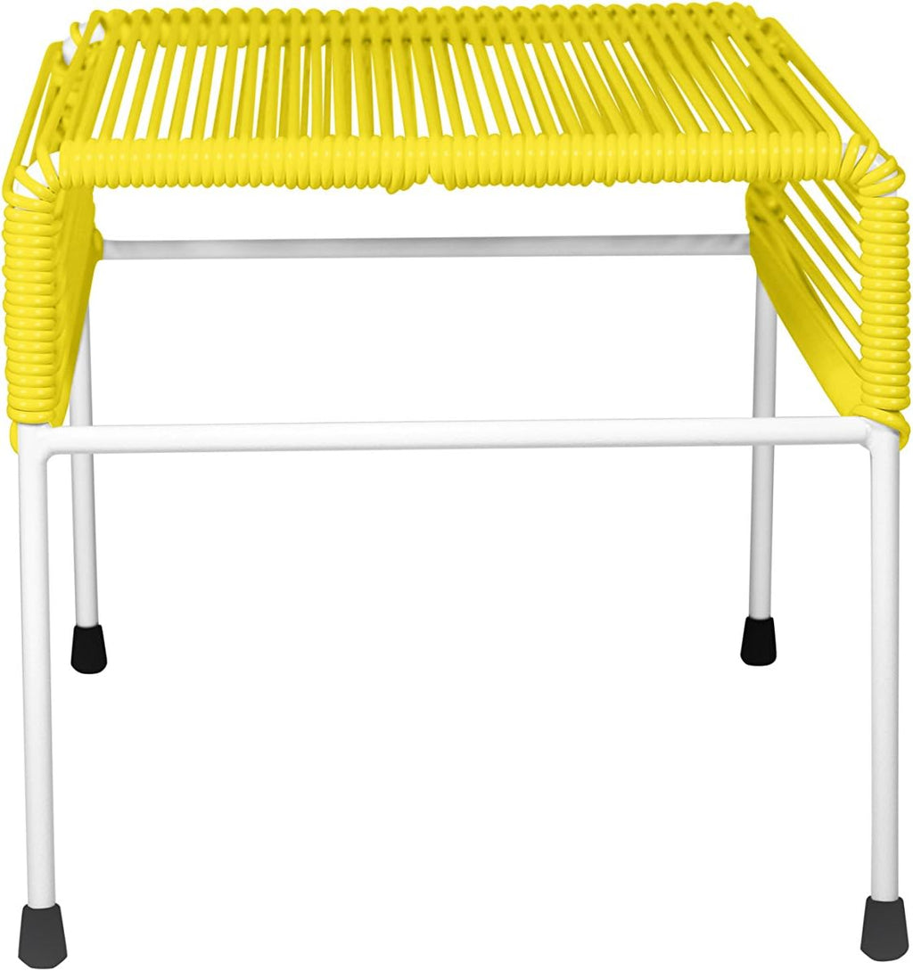 Innit Designs Adam Ottoman, Yellow Weave on White Frame