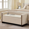 50.8 inch Storage Ottoman Bench with Armrests, Hidden Storage, Beige | End of Bed Bench, Bedroom Storage Bench , Chenille Upholstery, Solid Wood Legs, Entryway Bench, Living Room, Bedroom, Hallway
