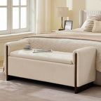 50.8 inch Storage Ottoman Bench with Armrests, Hidden Storage, Beige | End of Bed Bench, Bedroom Storage Bench , Chenille Upholstery, Solid Wood Legs, Entryway Bench, Living Room, Bedroom, Hallway