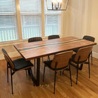 LUNLING Dining Chairs Set of 4 Mid Century Modern Retro Faux Leather Chair with Walnut Bentwood Upholstered Seat Metal Legs Chairs Adjustable Foot for Kitchen Dining Room Chairs,Black