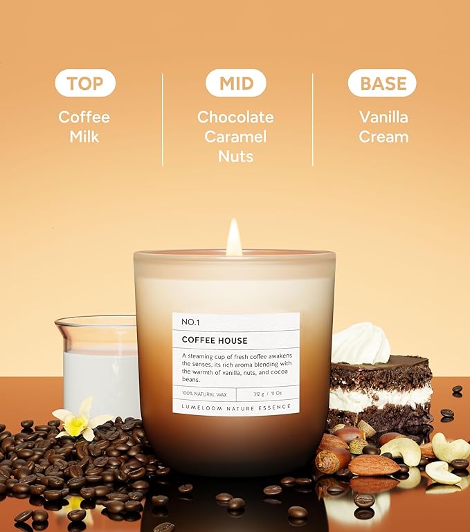 Coffee House, Coffee Scented Candle, 11oz Aromatherapy Soy Wax Candles for Home Scented, Long Lasting, Food Scent for Home, Housewarming, Birthday, Friendship, Gift for Women, Men, Friends