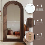 ZHUNFA Arched Full Length Mirror with Solid Wood Frame | 71x32 Farmhouse Wall Mounted Floor Mirror with Stand, Vertical Hanging, Leaning Standing for Bedroom, Living Room, Brown