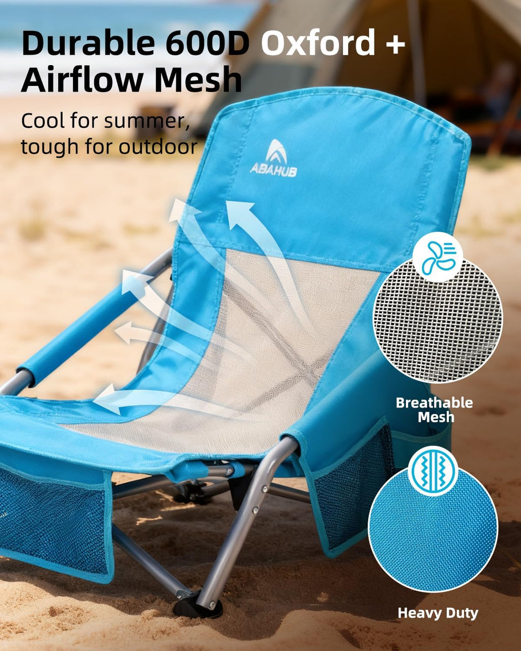 Abahub Beach Chair Low/High Back with Carry Bag Lightweight Comfortable Portable Outdoor Camping Chair Blue Low 1 Pack