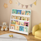 4-Tier Kids Bookshelf Toddler Book Display for Bedroom Playroom | Multi-tier open display shelf for books and toys. Durable engineered wood. Perfect for kids bedroom, playroom, or classr
