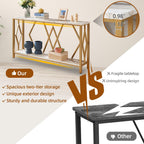 HOMISSUE 55 Inch Modern Entryway Console Table, White & Gold Faux Marble Top Engineered Wood Sofa Table with 2-Tier Open Storage, Entry Table for Hallway & Living Room