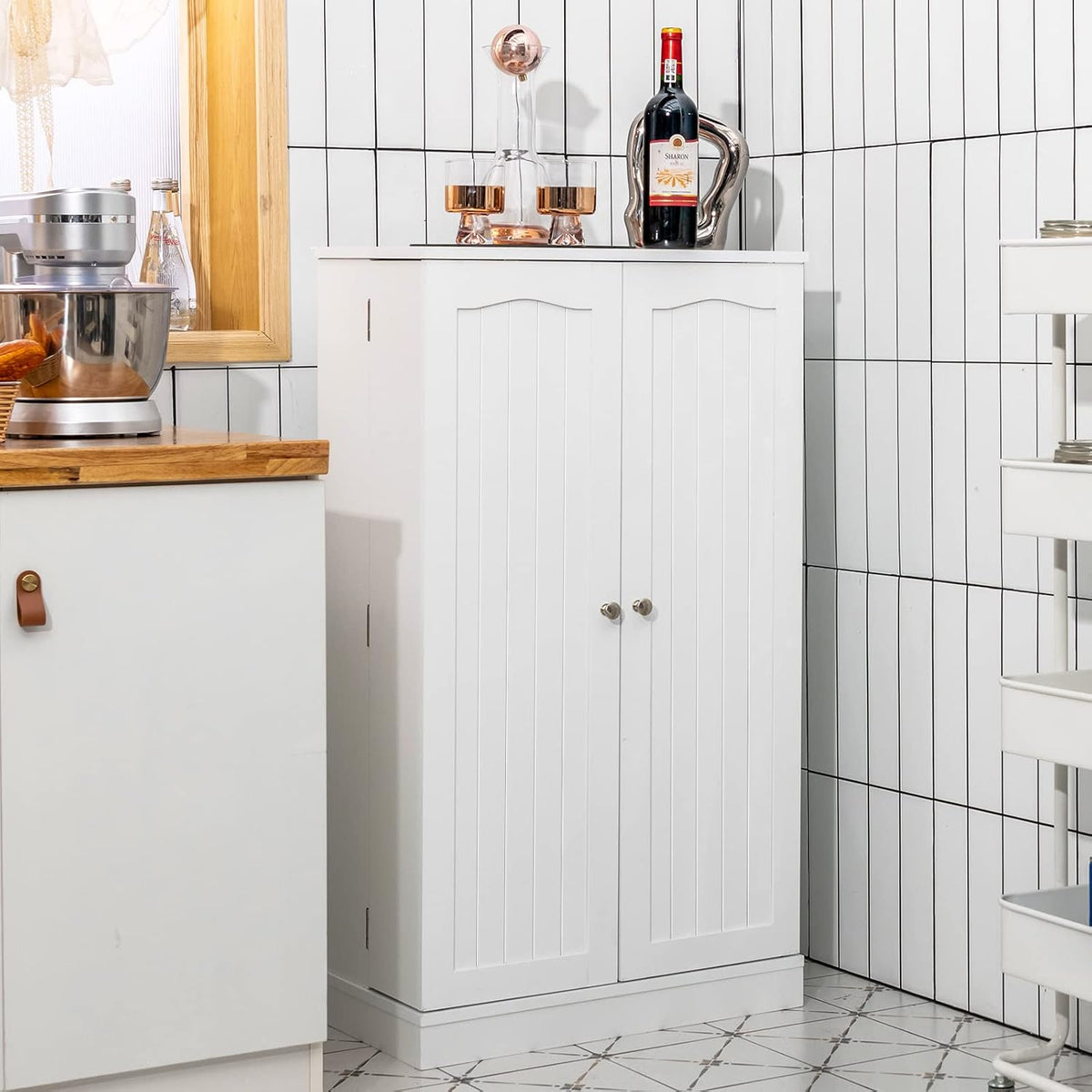 Tangkula Kitchen Pantry Cabinet, 17-Tier Buffet Sideboard with 2 Doors and 6 Adjustable Shelves, Kitchen Storage Cabinet, Space Saving Cupboard for Dining Room Living Room, 23 x 12 x 41 Inch (White)