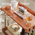 Solid Wood Tv Tray Side Tables with Tempered Glass and Metal Frame,Small Snack End Table with 2-Tier Storage,Modern Rolling Trolley Side Table for Couch,Antique