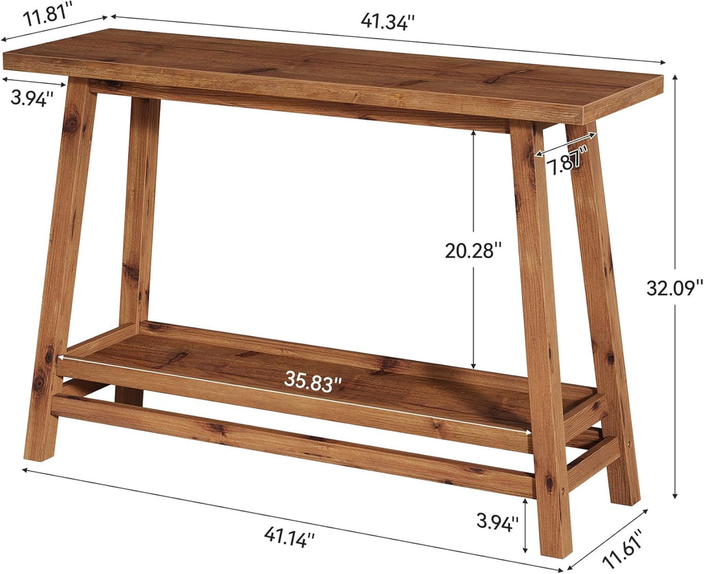 41.3" Farmhouse Console Table, Solid Wood Entryway Table with Storage Shelf, 2 Tiers of Narrow Behind Couch Sofa Furniture for Living Room, Hallway, Foyer, Easy Assembly