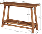 41.3" Farmhouse Console Table, Solid Wood Entryway Table with Storage Shelf, 2 Tiers of Narrow Behind Couch Sofa Furniture for Living Room, Hallway, Foyer, Easy Assembly