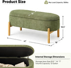 Storage Bench Ottoman With Hidden Storage And Corduroy Fabric, Green | Oval Upholstered Bench For Bedroom, Living Room, Entryway, Or Under Window With Soft Seat, Safety Hinge, And Wood Legs
