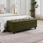 Tbfit 50.8" Large Storage Ottoman Bench with Button-Tufted Top, Blue PU Faux Leather End of Bed Chest with Safety Hinge and Rivets for Bedroom, Living Room (Green PU)