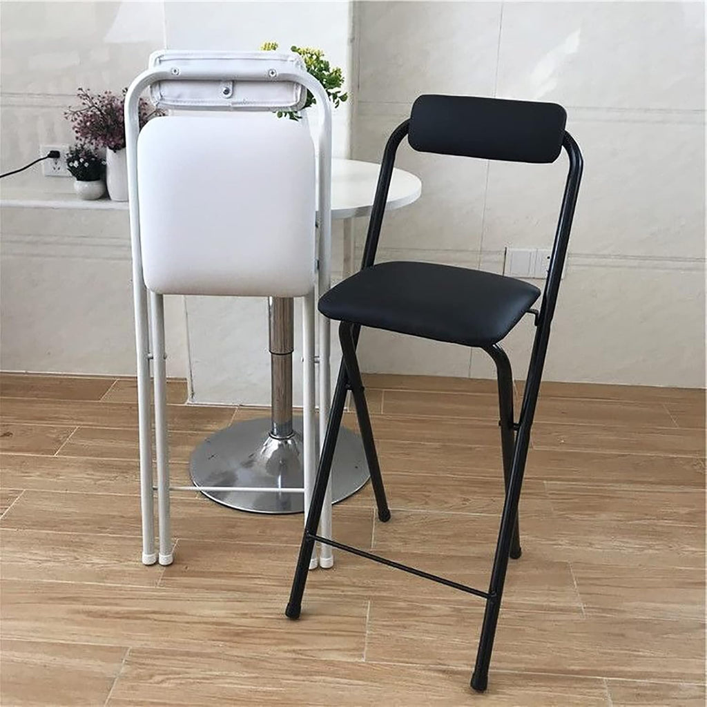 DSHOME Folding Bar Stool with Backrest,Leather Padded Counter Height Foldable Stool,Portable Folding Stool Tall Bar Stools for Outdoor Kitchen Shop Cafe,1 PC,Black,seat Height 25.5inch