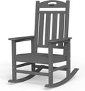 Oversized Outdoor Rocking Chair, HDPE All Weather Resistant Patio Rocking Chair, High Back Porch Rocking Chair, 380lbs Weight Capacity, Dark Grey