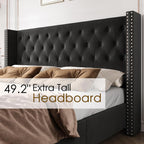 PaPaJet Queen Velvet Bed Frame with 49.2" Tall Wingback Headboard, Black