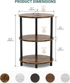 Round Small Side Table - 3 Tier Oval Accent Table for Small Spaces, Rustic Wood and Metal Couch End Table, Nightstand for Bedroom or End Table Living Room, Easy to Assemble, Rustic Brown