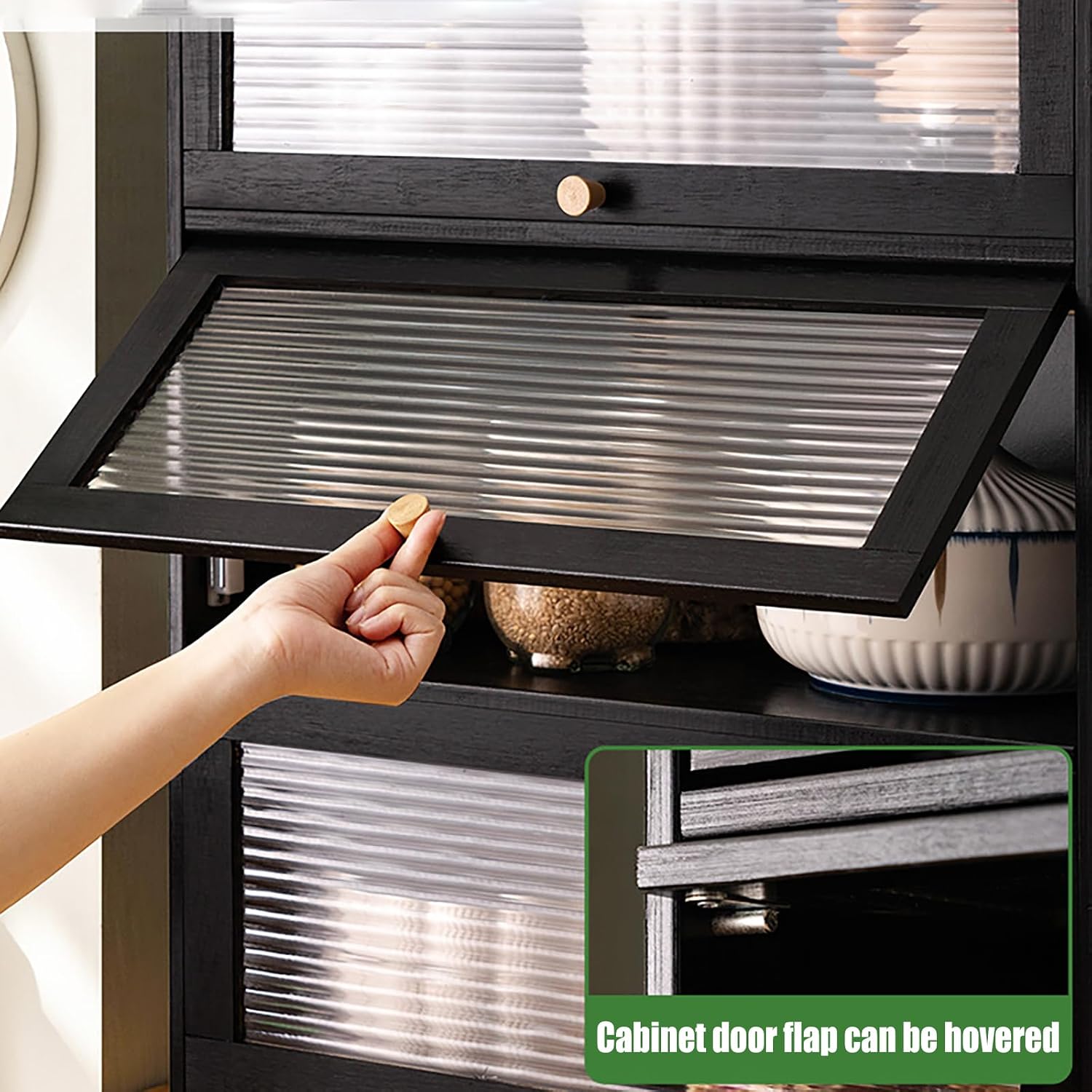 3 Tier Bamboo Kitchen Storage Shelf Countertop Cabinet Pantry, Kitchen Cabinet Spice Rack Shelf with Flip Up Doors Small Cupboard Food Pantry Cabinets
