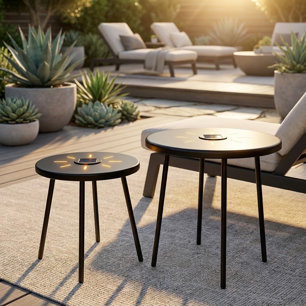 Solar Powered LED Light OutdoorIndoor Tables Modern Nesting End