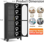 75" H Locking Display Cabinet with Glass Door, Tall Storage Cabinet with 5 Adjustable Shelves, Metal Curio Cabinet Multi-Purpose Display Case for Collectibles Living Room/Bedroom/Kitchen/Bar