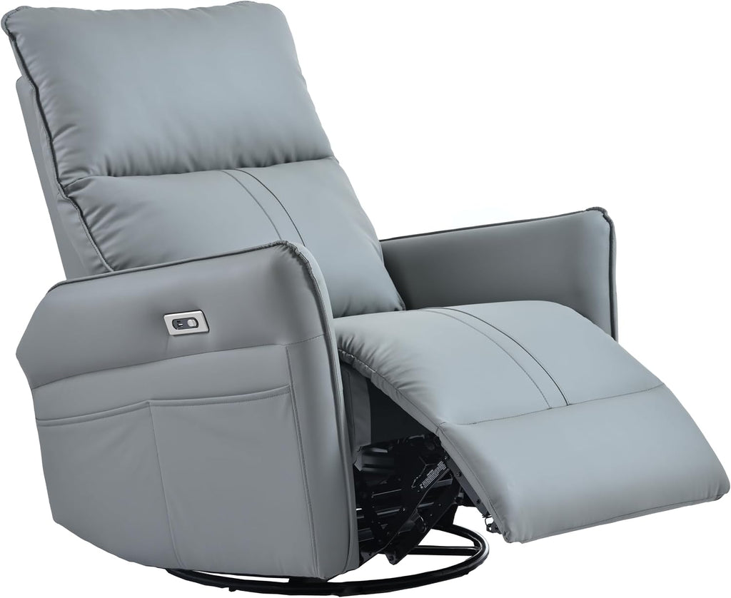 Power Swivel Rocker Recliner Chair with USB Charging Port | PU leather, 270° swivel, power recline, rocking motion, USB & Type-C ports, side pockets, 330 lb capacity, living room