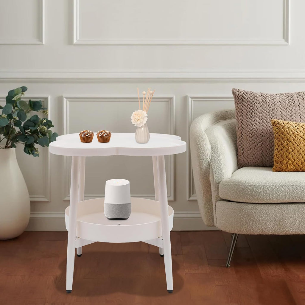 End Table Sofa & Console Flower Shape Snack Side Table with Stand Modern Decorative Side Coffee Table with Load-Bearing 110lbs for Home Bedroom Living Room Kitchen (White)
