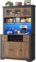 68.7 " Pantry Cabinet with LED Light and Charging Station, Kitchen Pantry Storage Cabinet with Countertop, Large Kitchen Hutch with Wine Rack & Adjustable Shelves for Dining Room, Living Room