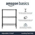 Amazon Basics 3-Shelf Adjustable Heavy Duty Steel Wire Rack Storage Shelving Organizer with Storage Space, Versatility and Ease of Use for Kitchen, Garage, 23.2" L x 13.4" W x 30" H, Black