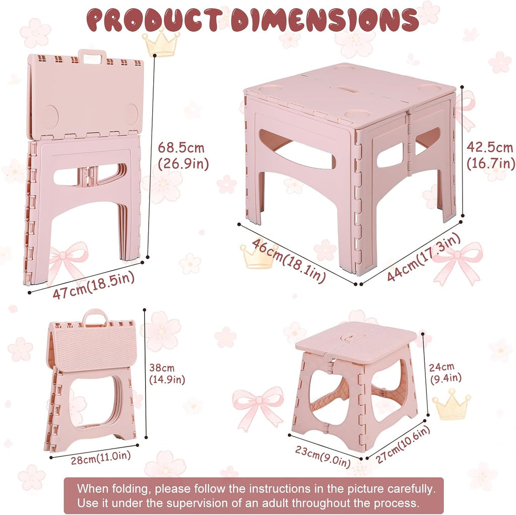 Kids Foldable Table and 2 Chairs Set, Portable Toddler Activity Table with Rounded Corners, PP Plastic Folding Picnic Set for Crafts, Snacks, Playroom, Patio, Indoor Outdoor Use