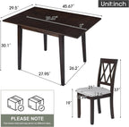 LUMISOL Farmhouse Extendable Kitchen Table Set with Drop Leaf and 2 Chairs, Espresso