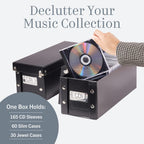 Snap-N-Store CD Storage Box - 4 Pack - Durable 5.1 x 5.1 x 13.2 Inch Disc Holders with Lids to Store up to 52 CDs - Black