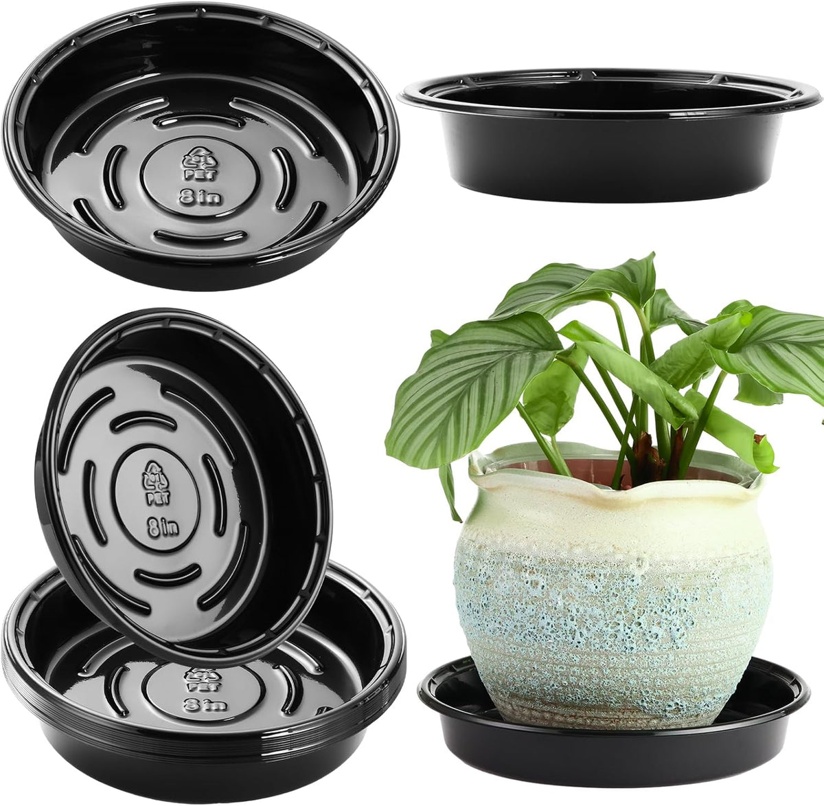 Plant Saucer 15 Pack Plant Trays for Pots 8 Inch Plastic Plant Saucers for Outdoors and Indoors Black Drip Trays for Potted Plants Flower Pot Plates to Catch Water Plant Drainage Dishes No Holes