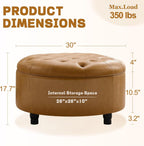 30-Inch Round Storage Ottoman, Leather Ottoman (Bright Orange) | Button Tufted Ottoman with Storage, Ottoman Coffee Table with Removable Top for Living Room, Bedroom, Office