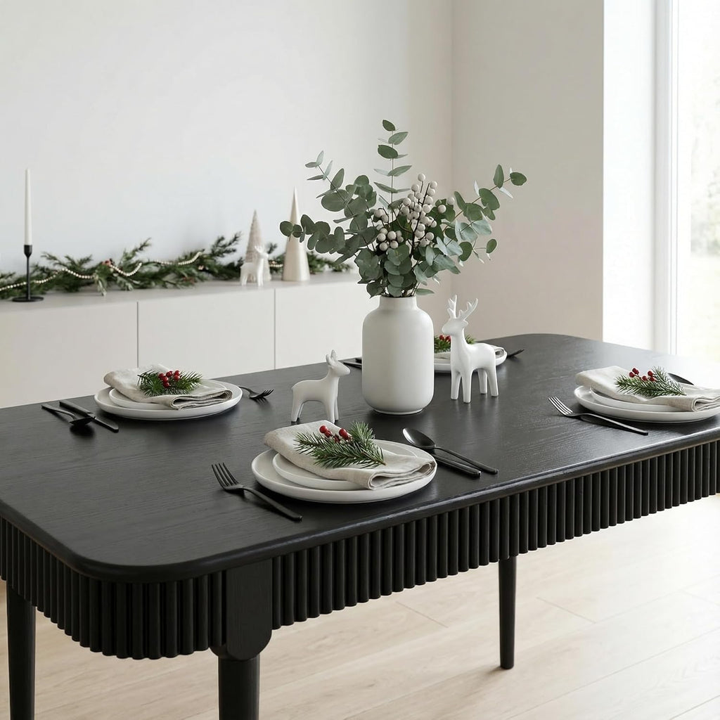 LukeAlon 63-inch Solid Wood Dining Table for 4-6, Mid-Century Modern Kitchen Table, Farmhouse Dining Table for Kitchen, Dining Room, Living Room, Large Tabletop, Black