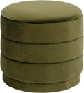 15.4" Round Velvet Storage Ottoman with Reversible Lid, Upholstered Circular Ottoman Footrest with Hidden Storage, Foldable Padded Footstool for Dorm Living Room & Bedroom, Olive Green
