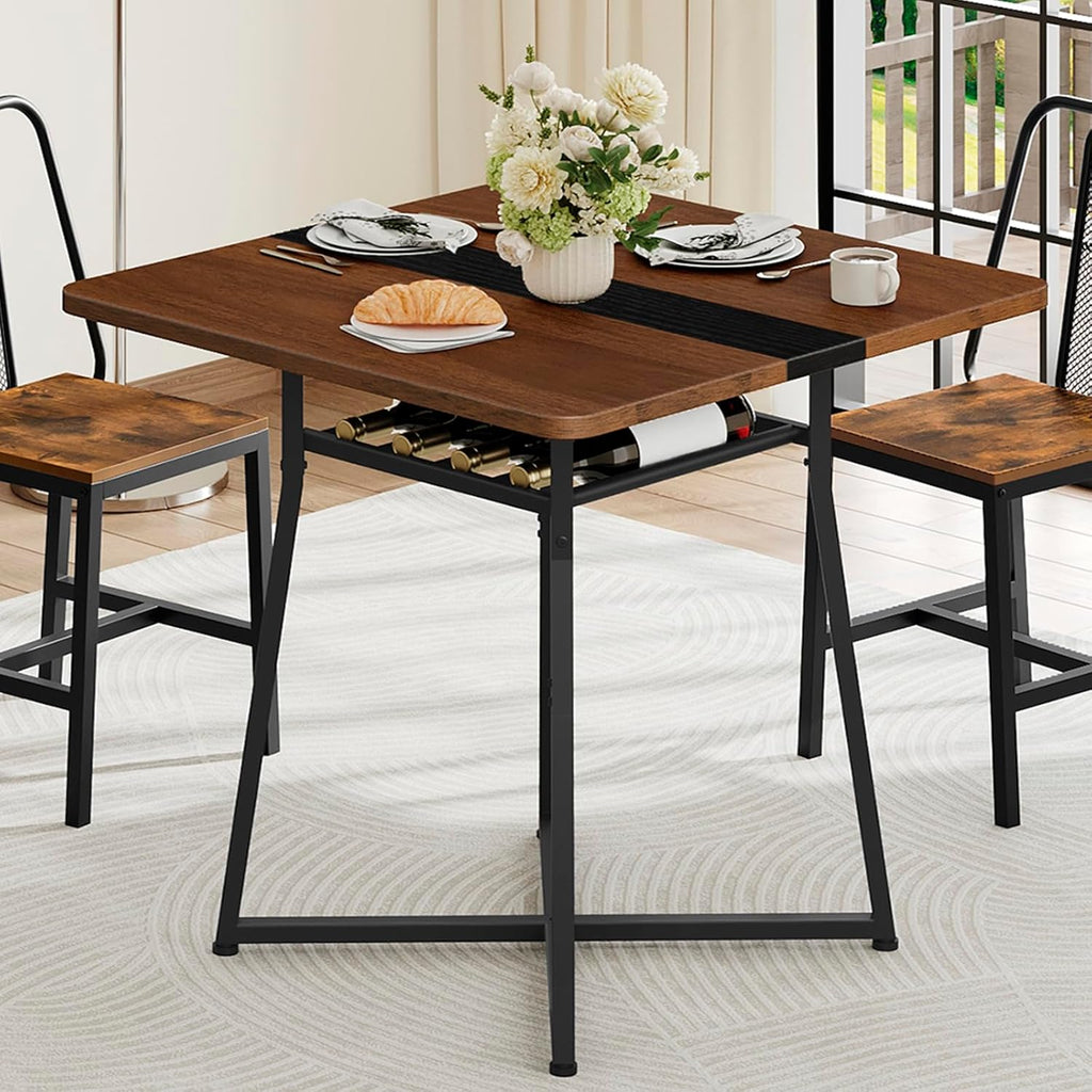 YATINEY Dining Table, 29.5'' Kitchen Table, Dining Room Table with Wine Rack, Versatile Small Dining Table, Easy Assembly, for Restaurant, Cafe, Apartment, Black and Walnut CZ02BH