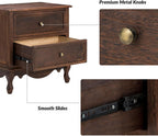End Table with Charging Station, Wood Side Table with 2 Drawers Organizer, Farmhouse Accent Table for Living Room and Sofa, Walnut