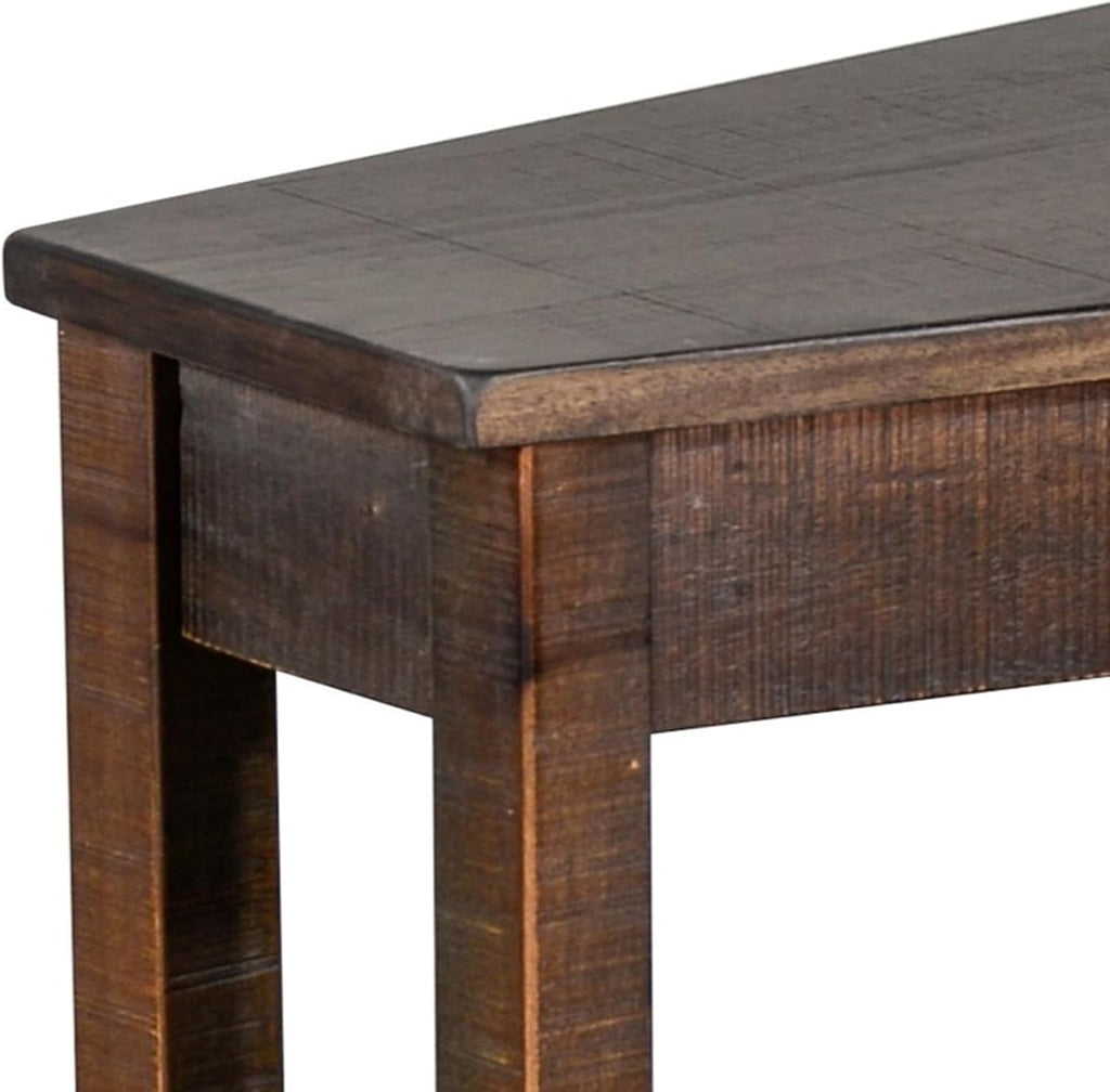 Benzara Flint Chairside Table with Shelf- 24 Inch Angled Dark Brown Mahogany