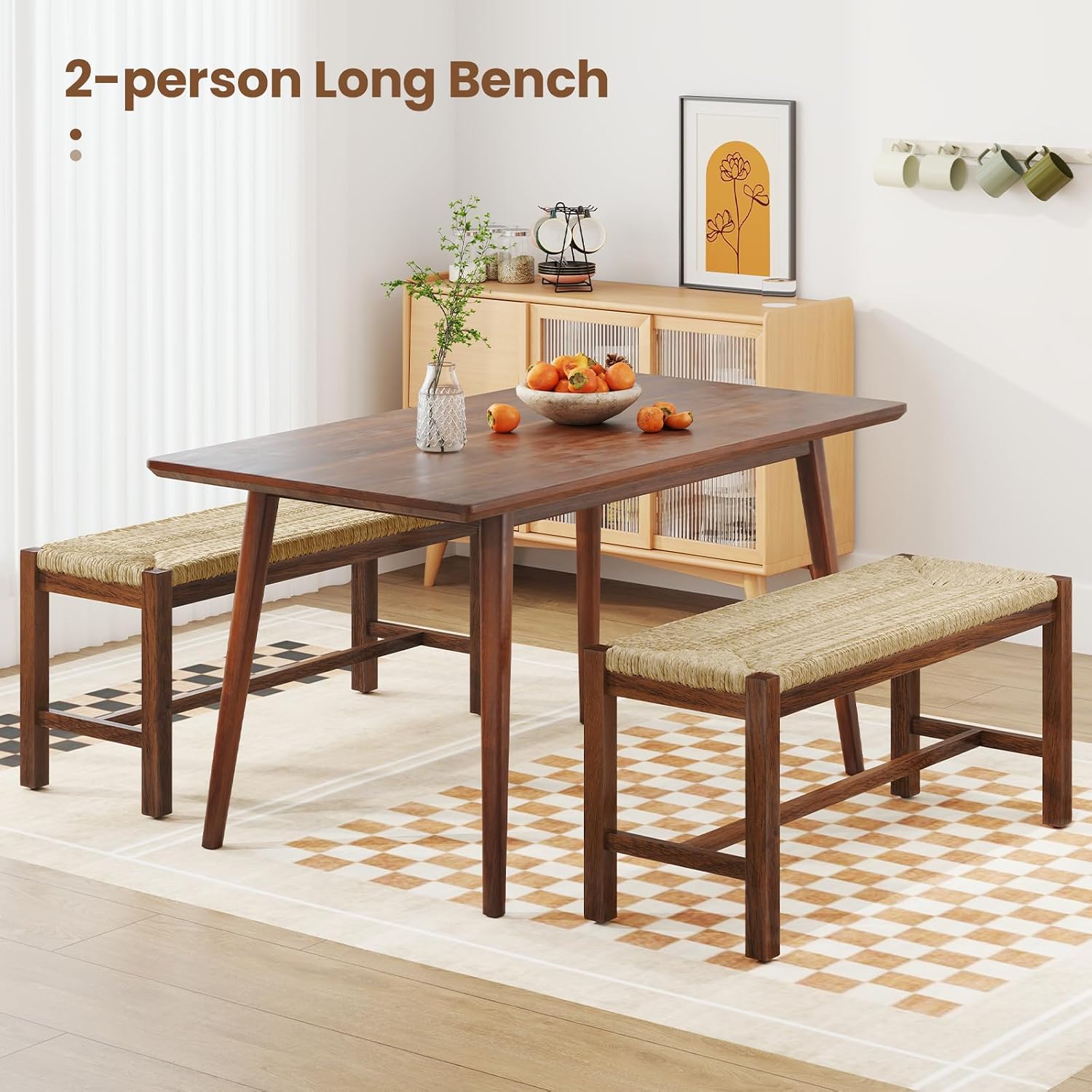 Giantex 40" Dining Bench with Woven Seagrass Woven Seat, Rubber Wood Legs, 350 Lbs Capacity, 40" x 14" x 18" Entryway Bench for End of Bed, Dining Room, Hallway, Living Room, Bedroom, Entry (1)