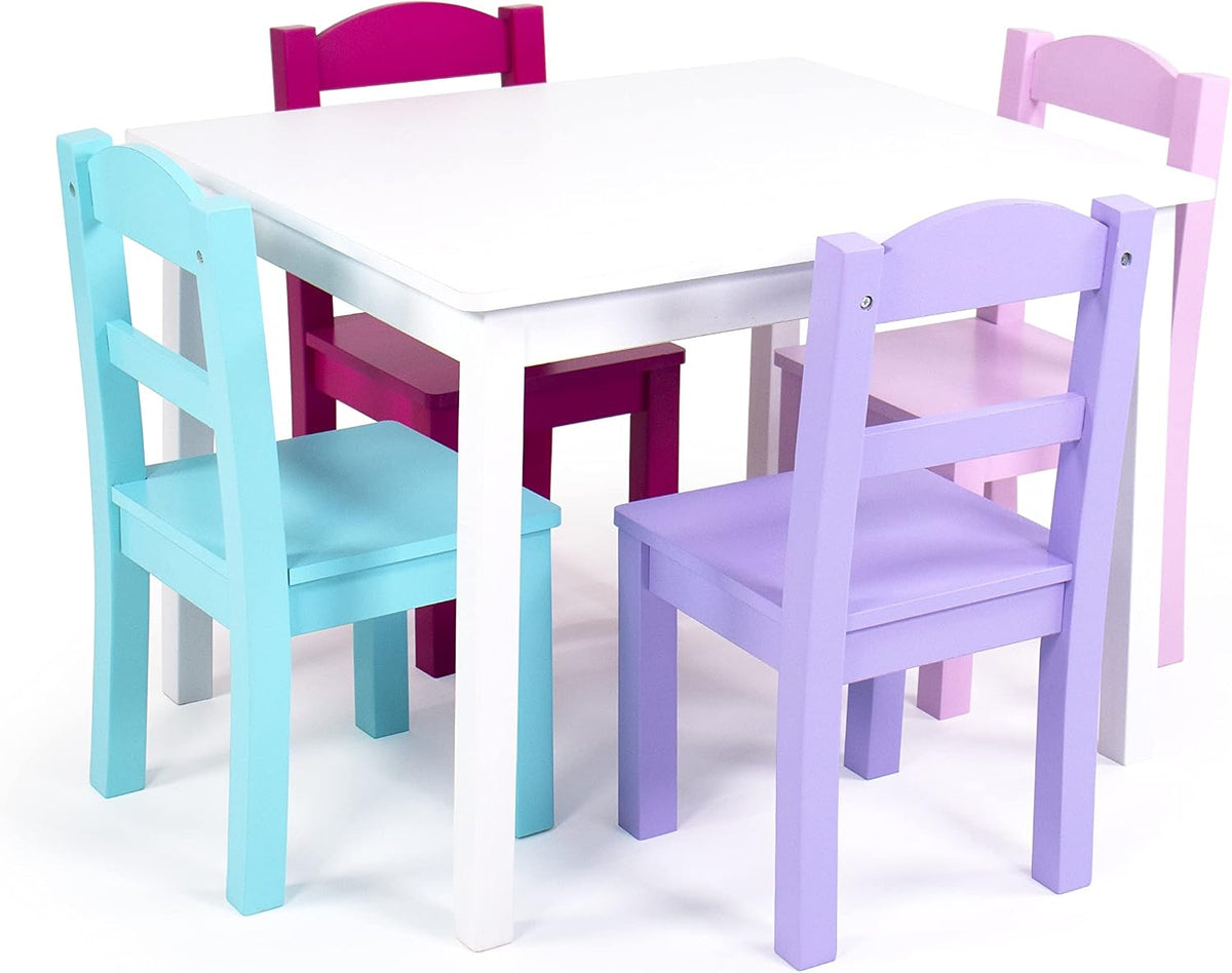 Humble Crew Tot Tutors Wood Table & 4 Chairs Set-White, Pink, Purple Forever Collection & White/Blue/Pink/Purple Extra-Large Toy Organizer, 16 Storage Bins