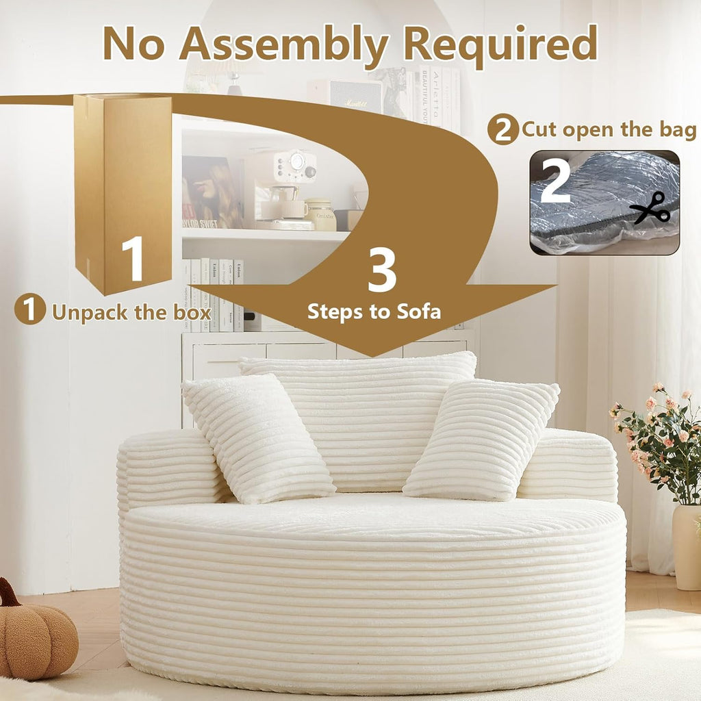 55''L Oversized Round Chaise Longue Chair Indoor, Corduroy Sponge Single Sofa, Oversized Round Chairs, Modern Sleeper Chair for Living Room,Projection Room, Wide Armrest Chairs Beige