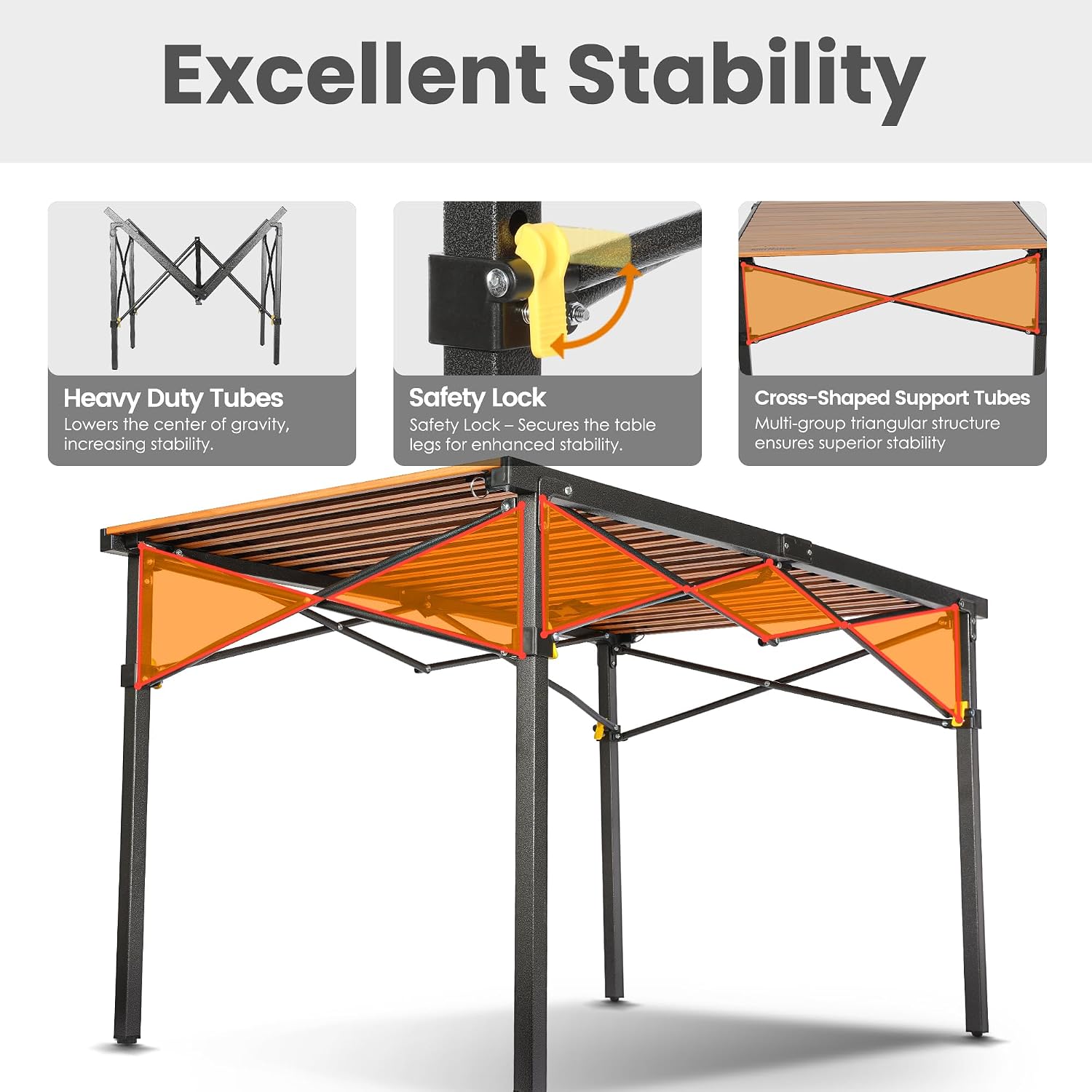Join Nature 46.4" Large Camping Table for 2-6 People, Heavy Duty Foldable | Camp Table with Aluminum Roll-Up Top & Carry Bag, Supports 220 lbs, Portable Folding Table for BBQ, Tailgating, Backyard