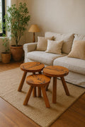 Solid Wood Nesting Side Tables 3 Piece Set Round Top Retro Style Coffee Table Wood Brown 48-14.2 in Height - Brown