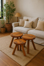 Solid Wood Nesting Side Tables 3 Piece Set Round Top Retro Style Coffee Table Wood Brown 48-14.2 in Height - Brown