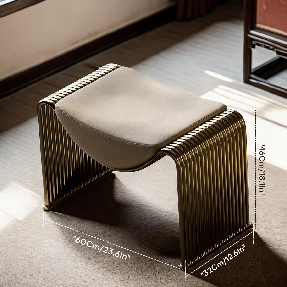 Midcentury Faux Leather Entryway Bench - Convertible Storage Stool for Bedroom, Makeup Vanity & Living Room | Upholstered Dining Accent Seat, Indoor Bed Footboard Stool (Gold)