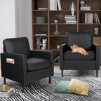 Black Faux Leather Accent Chairs Set of 2 with Arms, Waiting Room, Modern