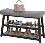 YATINEY Shoe Bench, 3-Tier Shoe Rack, Entryway Bench with Storage and Cushion, for Hallway, Foyer, Bedroom, Gray and Black HX02BG